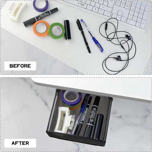 yuntop 1 Pcs Under Desk Drawer, Under Table Hidden Organizer, Plastic Self-adhesive Slide out Under Desk Storage Drawer for Office Dresser Home Sc...