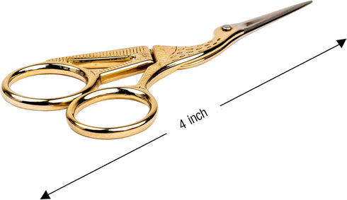 SINGER 4 Inch Forged Embroidery Scissors with Curved Tip for Sewing, Cross-Stiching, Crafts, & More (Gold Stork Design, 1-Pack)...