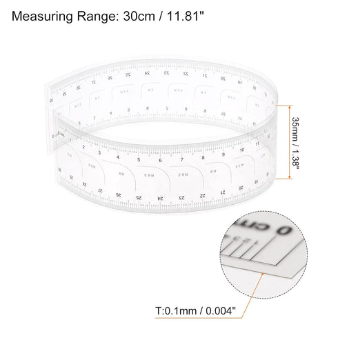 2pcs Film Flexible Ruler 30cm 0.5mm Scale with R Angle PET Plastic Folding Straight Ruler Calibration Soft Ruler Measuring Tool for Factory, Trans...