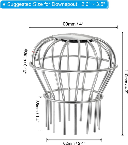 PATIKIL Gutter Guard, 304 Stainless Steel Down Pipe Strainer, Anti-Blocking Line Cap Drain Cover Downspout Protector for Blockage Leaves Debris, 3...
