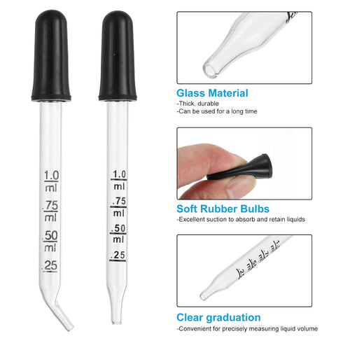 PATIKIL Eye Dropper, 12Pcs 1ml Glass Graduated Bent and Straight Tip Pipette Measured Dropper with Rubber Cap for Essential Oils, Lab Experiments,...