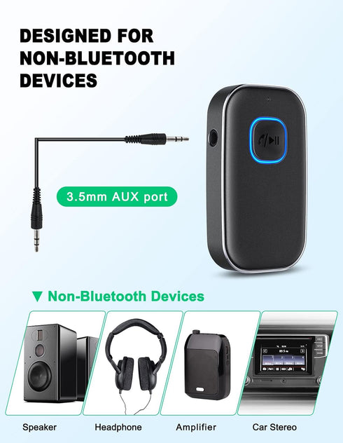 COMSOON Bluetooth AUX Adapter for Car, Noise Reduction Bluetooth Receiver for Music/Hands-Free Calls, Wireless Audio Receiver for Home Stereo/Spea...