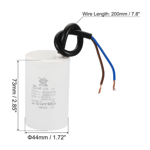 PATIKIL CBB60 25uf Running Capacitor,2Pcs AC 450V 2 Wires 50/60Hz Cylinder 72x44mm for Water Pumps, Washing Machines Motor Start...