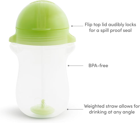 Munchkin Any Angle Weighted Toddler Straw Cups with Click Lock Lid, 10 Ounce, 2 Pack, Blue/Green...