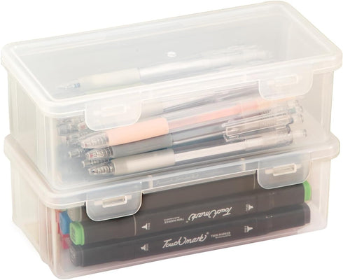 Plastic Storage Containers with Lid for Office Supplies, Pencil Box, Art Supplies, Makeup, Crafts and and Charger Cable Cord (2, XS-Deep)...