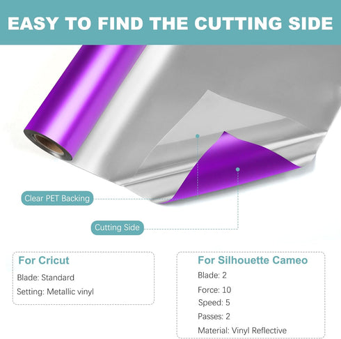 HTVRONT Purple Metallic Vinyl - 12" x 10FT Matte Purple Vinyl for Cricut - Easy to Weed & Transfer Purple Permanent Vinyl Roll...