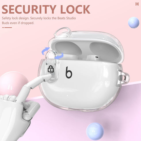 Beats Studio Buds/Studio Buds Plus Case Cover Clear 2021/2023 with Cleaner Kit, Secure Lock Protective Case Cover for New Beats Studio Buds+ Earbu...