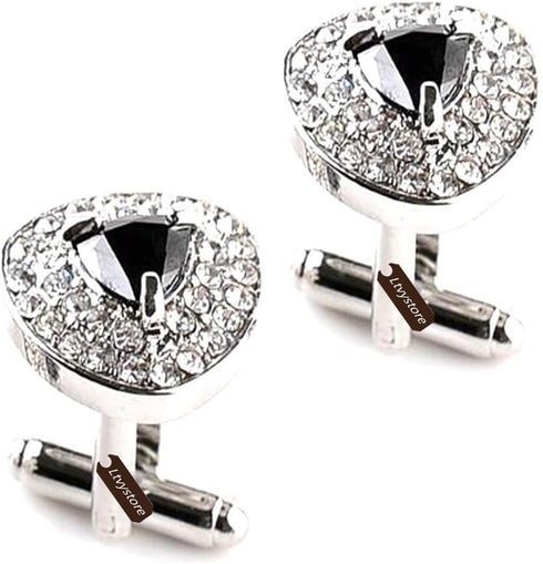 Luxury Black Crystal White Rhinestones Heart Cufflinks for Women Men Shirt, Ltvystore Jewelry Trendy Geometric Cuff Links Buttons with Box...
