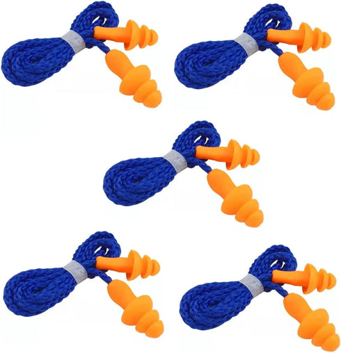 5 Pairs Corded Ear Plugs Reusable Silicone Earplugs with String Banded Ear Plug Sleep Noise Cancelling for Hearing Protection...