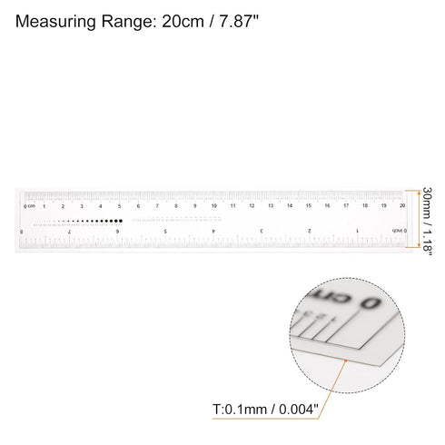 2pcs Film Flexible Ruler 8 Inch 0.5mm Scale PET Plastic Folding Straight Ruler Calibration Soft Ruler Measuring Tool for Factory, Transparent...
