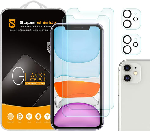 Supershieldz (2 Pack) Designed for iPhone 11 (6.1 inch) + Camera Lens Tempered Glass Screen Protector, Anti Scratch, Bubble Free...