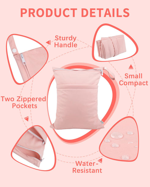 babygoal Wet Dry Bags for Baby Cloth Diapers, Washable Travel Bags, Beach, Pool, Gym Bag for Swimsuits & Wet Clothes with 2 Pockets 3 Pack 3LN09...