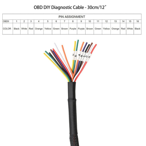 iKKEGOL Universal OBD2 OBD II 16 Pin J1962F Female to Open Cable Braid Dash Port Pigtail Fixed Wire Harness with Underdash Mount Bracket 30cm/12...