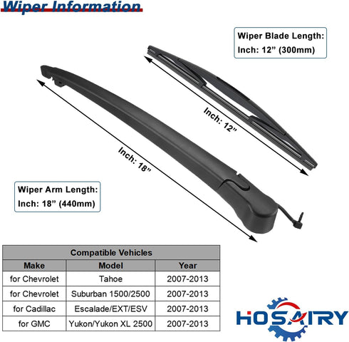Rear Wiper Arm Blade Set for Chevy Tahoe Suburban, for Cadillac Escalade, for GMC Yukon 2007-2013 Rear Windshield Wiper Arm Blade Assembly 1527775...