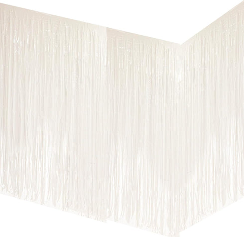 allgala White Tinsel Table Skirt 2-Pack 29x108 Inch Metallic Foil Fringe Table Skirts for Party Event, Parade Float, Party Decoraton...