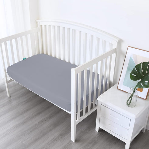 Biloban Crib Sheets Fitted, 2 Pack Crib Sheet Fits for Standard Crib Mattress, Neutral Toddler Bed Sheets for Baby Boys and Girl, Grey & Aqua, 52”...