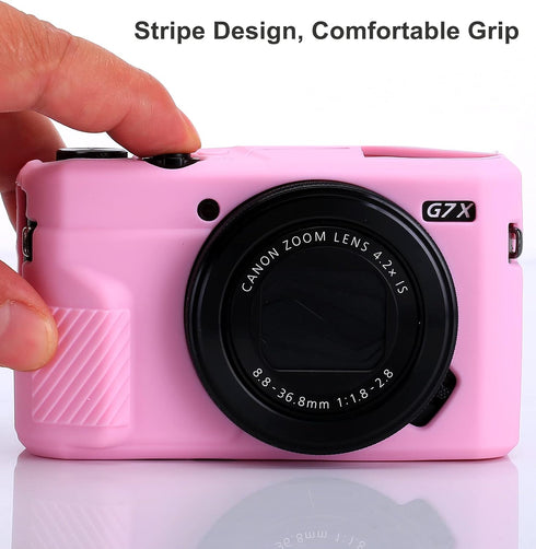 G7X Camera Silicone Case Ultra-Thin Lightweight Rubber Soft Bag Cover for Canon PowerShot G7X Mark III + Microfiber Cloth (Pink)...