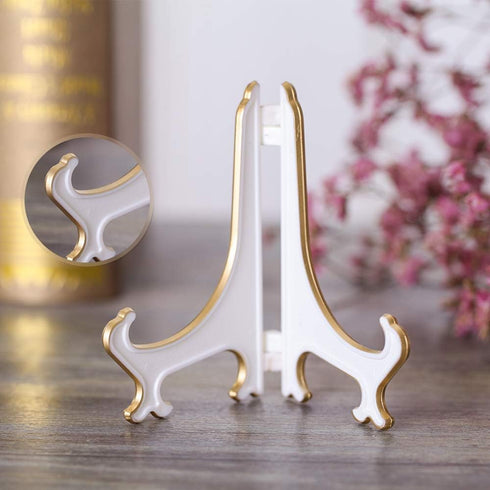 Artliving 4" White Gold Decorative Small Plate Stand Holder Plastic Picture Easel Display Stand Picture Frame Stand (2 Pack)...