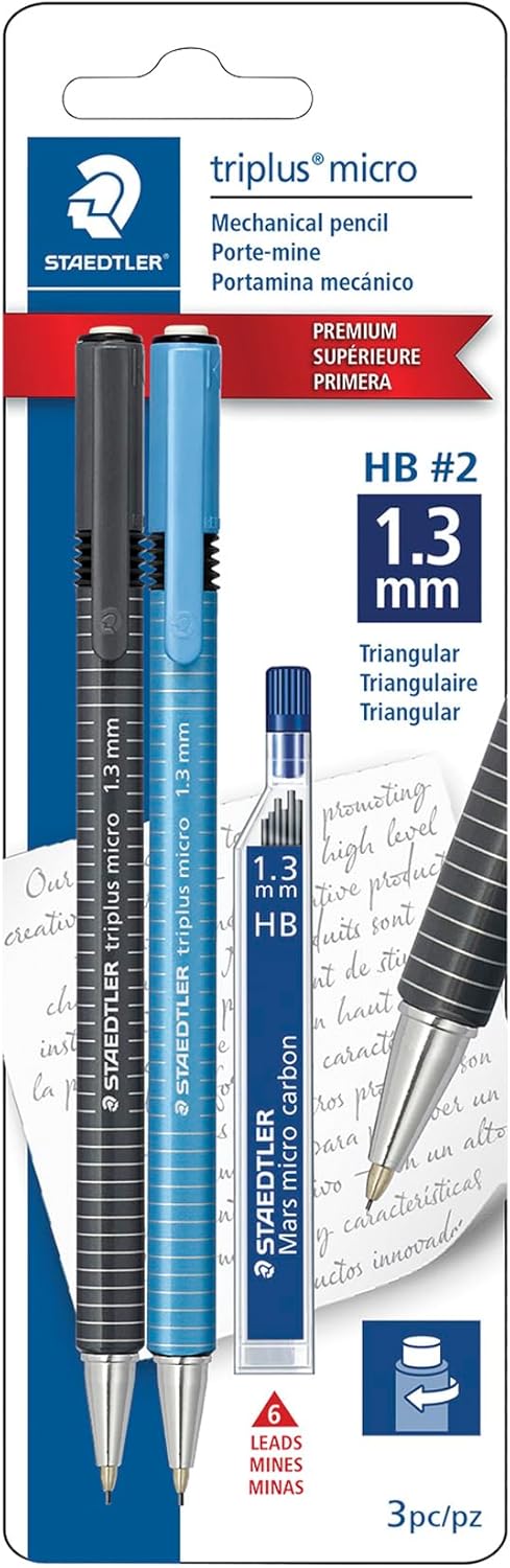Staedtler triplus micro 1.3mm Lead Retractable Mechanical Pencil with Twist Eraser, 6 refills, 2-Pack, 77413SBKA6, Model: 77413SBKA6ST...