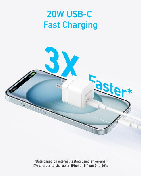 Anker Charger, 2-Pack 20W Fast Charger with Foldable Plug and USB-C to C Cables, for iPhone 15/15 Plus / 15 Pro / 15 Pro Max / 14/13 Series, Samsu...
