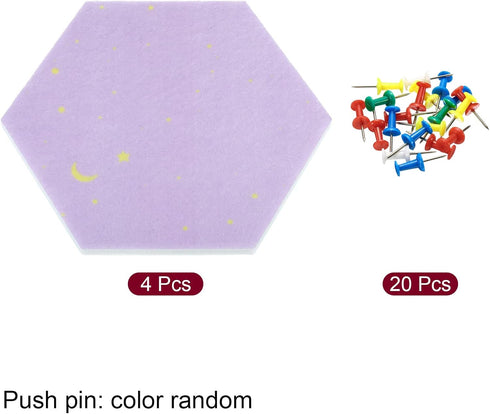 PATIKIL Hexagon Felt Board Tiles, 4 Pack Self Adhesive Moon Wall Pin Bulletin Board with Push Pins for Photos Memos Home Office Decor, Purple...