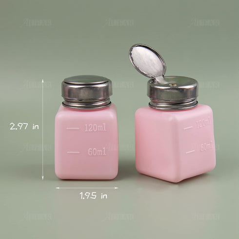 AUEAR, Push Down Dispenser Pump Methanol Container Square Plastic Liquid Press Bottles (White+Blue+Pink, 3-Pack, 120 ml)...