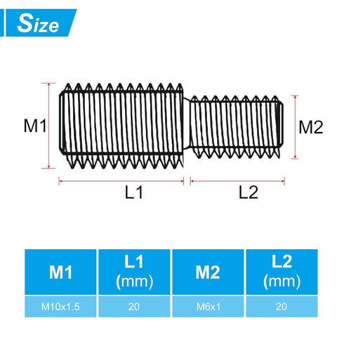 PATIKIL M6x20mm to M10x20mm Double End Threaded Stud Screw Bolt, 2 Pack Brass Rod Bolts Thread Reducer Adapter for Furniture Fastener, Hardware Co...