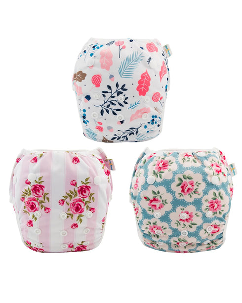 Babygoal Reusable Baby Girl Swim Diapers 3 Pack - Adjustable Washable for 0-8 Months Infants - Ideal for Swimming Lessons - Flower Design...
