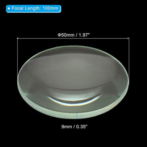 PATIKIL 4" (100mm) Focal Length Double Convex Lens, 50mm Diameter 9mm Height Glass Optically Polished Round Edges Lens for Physics Experiment, Cle...