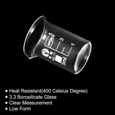 PATIKIL 2Pcs 5ml Low Form Glass Beaker, 3.3 Borosilicate Glass Graduated Printed Scale Measuring Cups with Spout for Kitchen Lab Liquids...