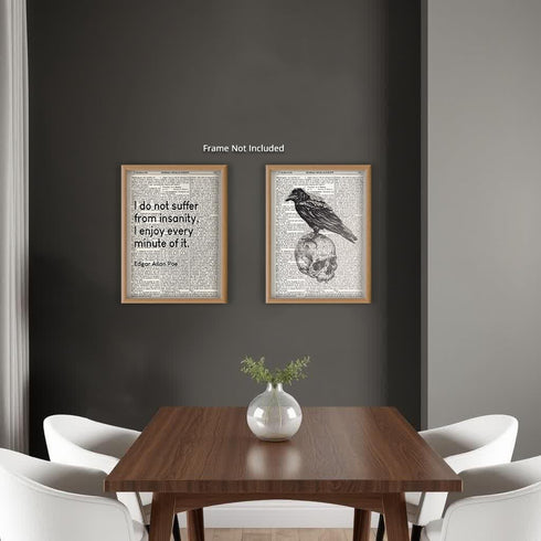 Posterizer 2 pcs-Edgar Allan Poe-Skull and raven Dictionary Print-Quotes-Retro Art-Gift for Steampunk or Goth Fans-- unframed wall art...