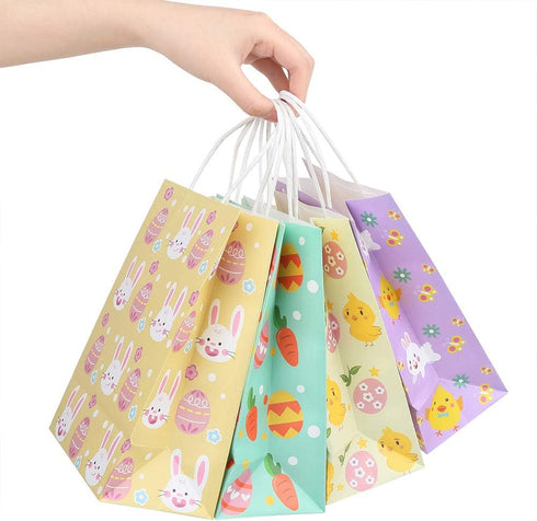 CCINEE 12PCS Easter Gift Bags,Bunny Kraft Paper Treat Bags with Handles Egg Chick Candy Bag for Kids Party Gift Wrapping...