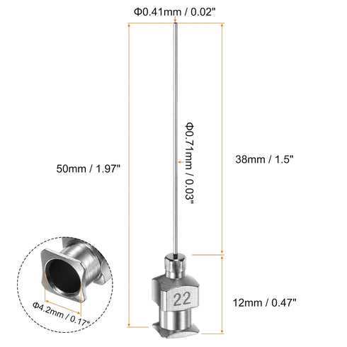 10pcs 22Gauge Stainless Steel Dispensing Needles, 1 1/2" All Metal Glue Needle Tube Blunt Tips Luer Lock for Thick Liquids, Ink, Glue, Lab Use...