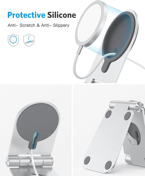 Stand for MagSafe Charger, OMOTON Foldable Phone Stand Holder for MagSafe Accessories, Not Include Charger or Cable, Compatible with iPhone 15/14/...
