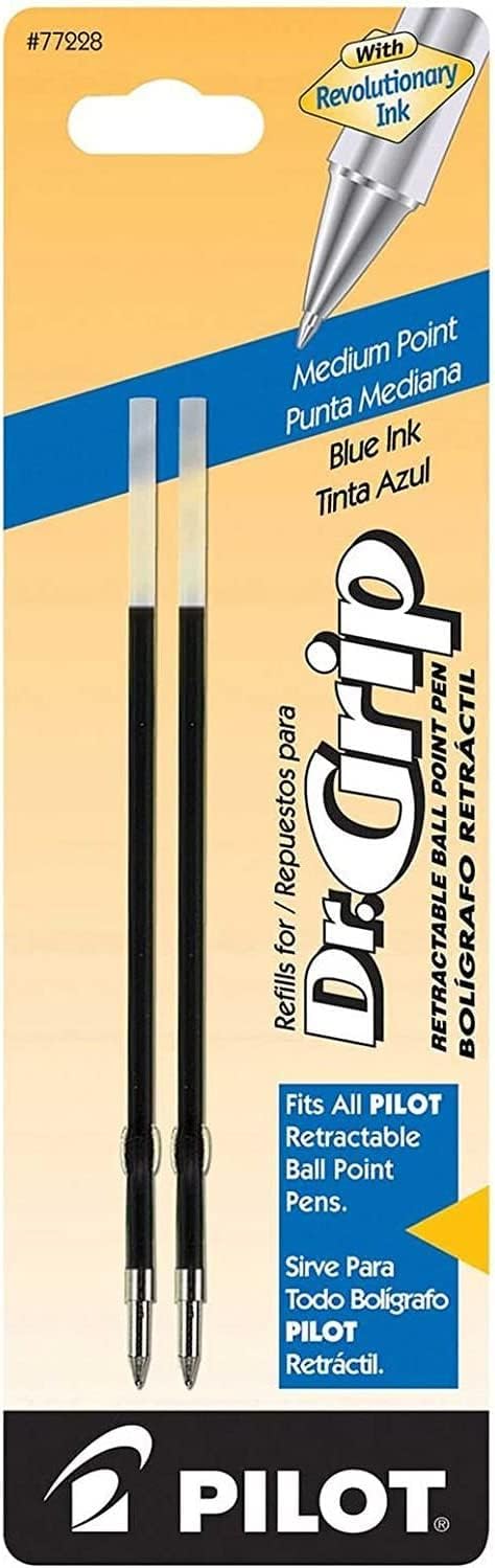 Pilot Dr. Grip Retractable Ballpoint Pens, Medium Point, Navy Barrel with Blue Ink, Single Pen with 12 Blue refills...
