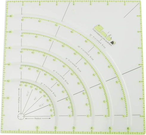 E-outstanding Acrylic Quilting Ruler 8x8 Inches DIY Arcs and Fan Quilt Circle Cutter Ruler for Patchwork Sewing Craft Tools, Cutting Cloth Ruler T...