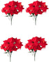 Juvale 4 Pack Poinsettias Artificial Christmas Flowers - Lifelike Red Poinsettias with Velvety Petals for Holiday Decor, Wreaths, and Centerpieces...
