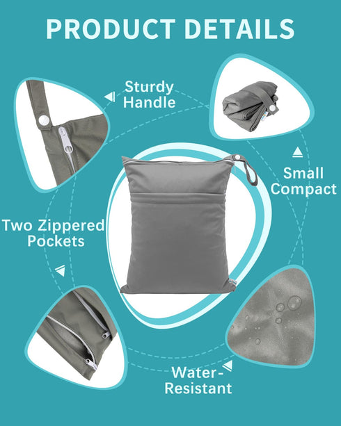 babygoal Wet Dry Bags 3 Pack, Waterproof Reusable Travel Bags for Swimsuits, Baby Cloth Diapers, Beach, Pool, Gym Bag & Wet Clothes with 2 Pockets...