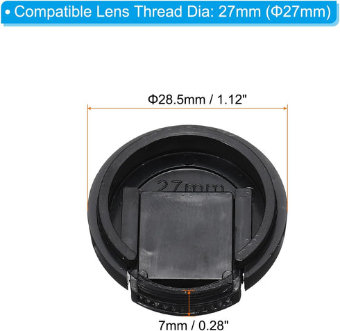 PATIKIL 27mm Lens Cap, 2 Pack Sides Pinch Snap Camera Lens Cover for Front Lens with Cloth, Suitable for 27mm Thread Universal DSLR Lenses, Black ...