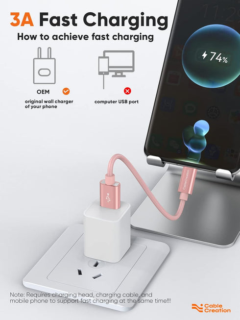 CableCreation USB C to USB Cable Short 6 inch Durable USB C to USB A Short USB C Cable Fast Charging 3A 480Mbps Data USB A to USB C for Power Bank...