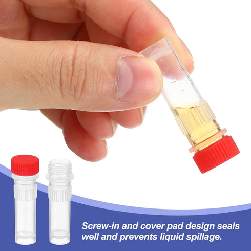 PATIKIL 1ml Plastic Cryogenic, 200Pcs Self Standing Cryogenic Vial Screw Top Frozen Test Tube for Lab Laboratory Science, Red Cap...