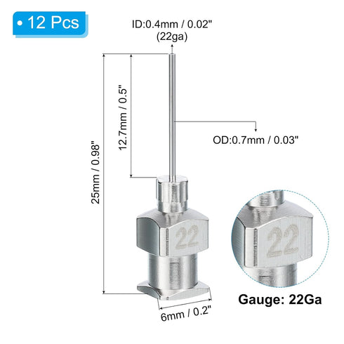 PATIKIL 22Ga x 0.5 Inch Stainless Steel Dispensing Needle Tips, 12Pcs Metal Glue Needle Tube Blunt Tips Luer Lock for Thick Glue Ink Lab, Silver...