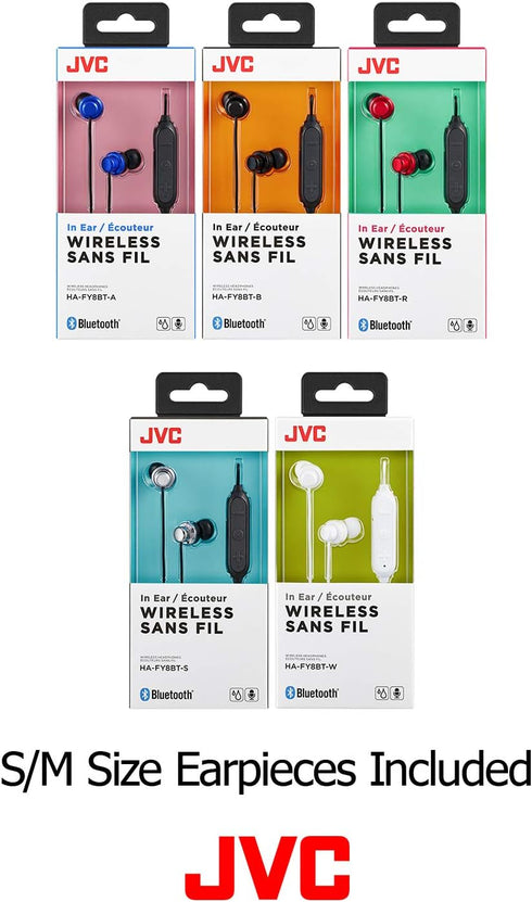JVC Wireless Earbud Headphones, Sweat Proof, 5 Hours Long Battery Life, Secure and Comfort Fit with 3 Button Remote - HAFY8BTA (Blue),Medium...
