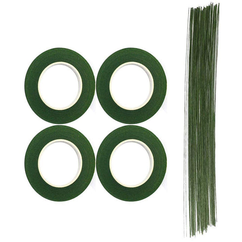 CCINEE Floral Arrangment Kits 4 Rolls 1/2 Inch Dark Green Floral Tapes with 20pcs 18 Guage Green Floral Wire 16 Inch for Floral Crafts...