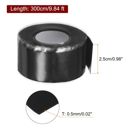 Self Fusing Silicone Tape 1" x 10ft x 0.02" Waterproof Sealing Plumbing Rubber Tape for Water Pipe Hose Leak Silicone Grip Repair Seal, Black...