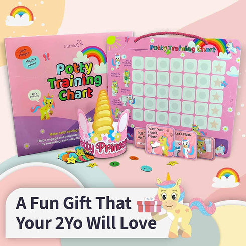 Potty Training Reward Chart – Potty Training Chart with 35 Reusable Stickers, Crown, and Instructional Stickers - Unicorn...