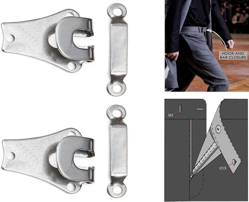 12 Sets Sewing Hook and Eye Closure – Pants Clasp - Clothing Hook Fasteners - Bra Hooks Metal - Pants Clips for Waist - Set for Trousers Skirts Se...