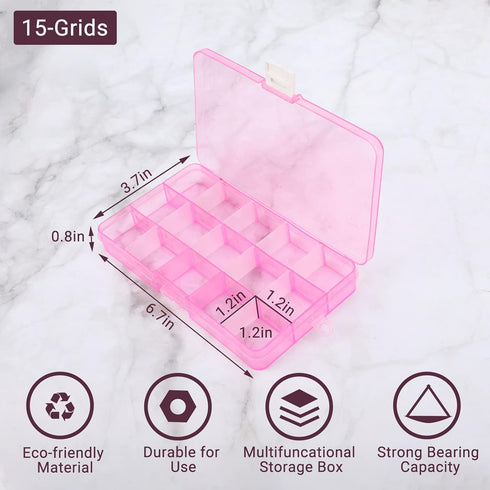 Small Compartment Organizer Case, 4PCS 15-Grid Adjustable Plastic Box with Dividers, Acrylic Fake Nail Charms Bead Rhinestone Jewelry Holder, Craf...