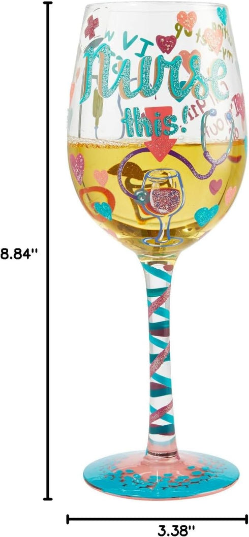 Enesco Designs by Lolita Nurse This Hand-Painted Artisan Wine Glass, 1 Count (Pack of 1), Multicolor, 440 milliliters...