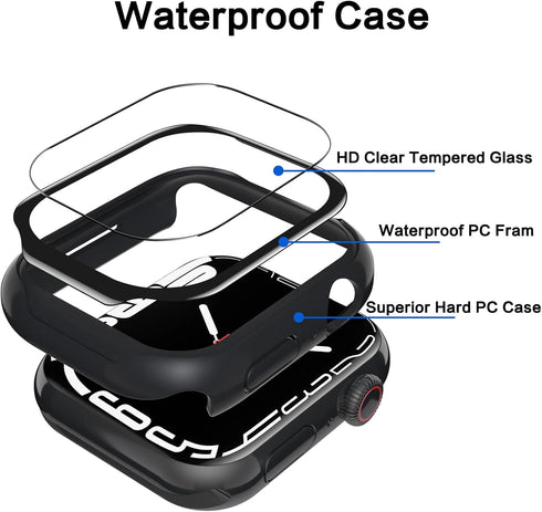 YMHML Waterproof Case Compatible for Apple Watch Series 8 Series 7 45mm with Tempered Glass Screen Protector, Hard PC Full Coverage Touch Sensitiv...